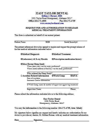 medical records release form for sleep apnea medical templates dental x ray release form