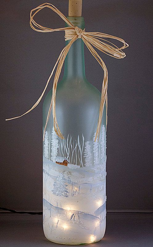Decorative Wine Bottles Lights Prepossessing Hand Painted Lighted Wine Bottle Winter Snow Scene Recycled Night Decorating Inspiration Decorative Wine Bottles Lights Endearing Hand Painted Lighted Wine Bottle Winter Snow Scene Recycled Night Design Decoration