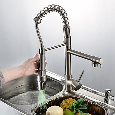 Personalized Contemporary Kitchen Tap Nickel Brushed Finish Single Personalized Contemporary Kitchen Tap Nickel Brushed Finish Single Handle Led Pull Out Spout Lever Taps