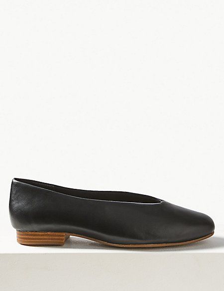 m&s leather high cut ballerina pumps