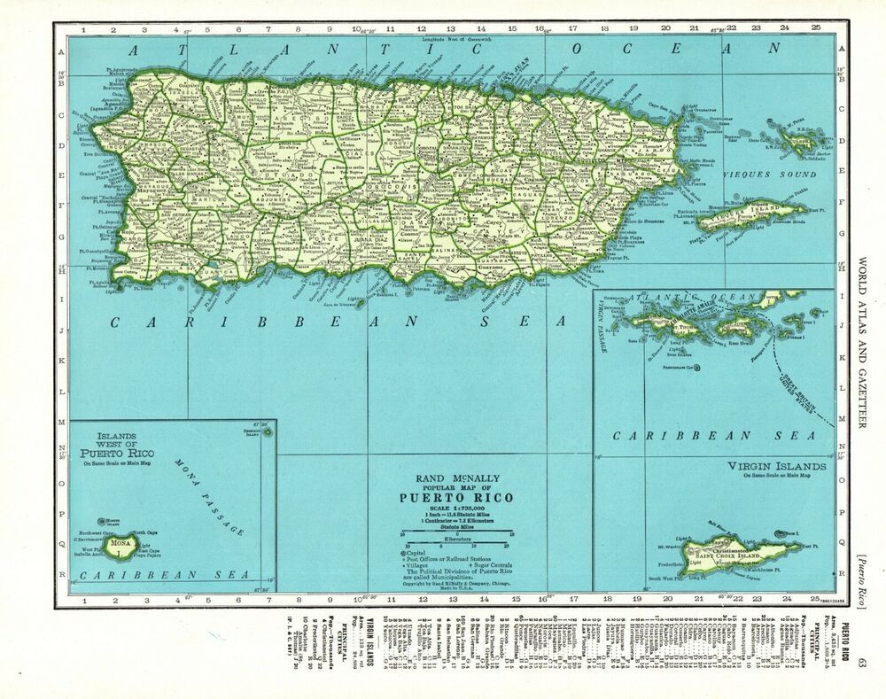 1949 Antique PUERTO RICO Map Vintage - Fdd91c3b1c46c46b1356eabf3d7db538