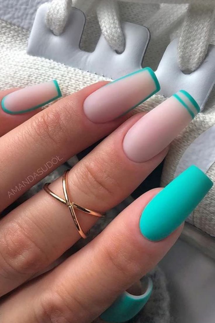 Gorgeous matte aqua blue press on nails for valentine's day occasion Chic Nails, Classy Nails, Dope Nails, Simple Nails, Trendy Nails, Swag Nails, Ombre Acrylic Nails, Acrylic Nails Coffin Short, Gel Nails