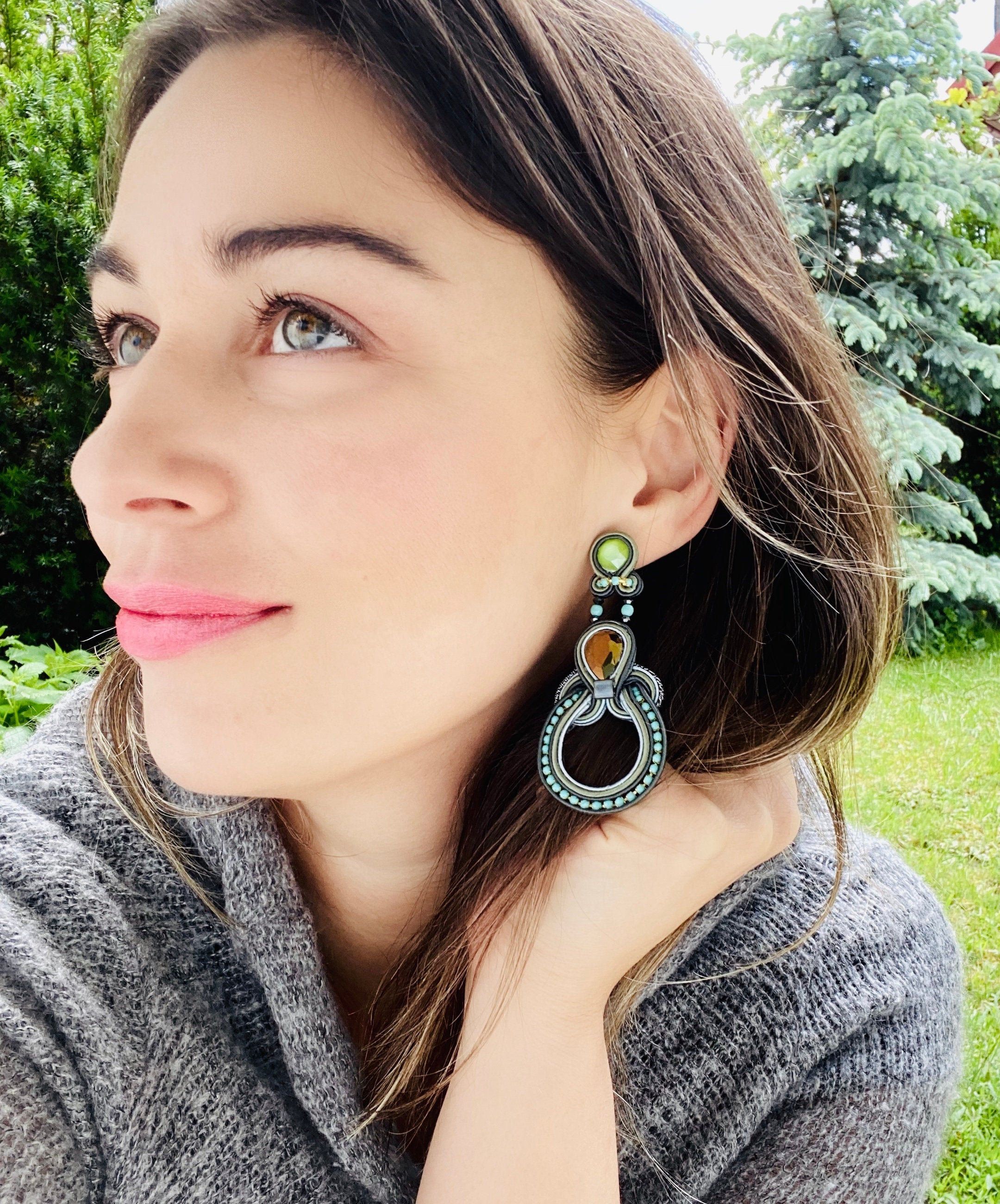 Dangle Soutache Earrings Soutache Earrings Small Blue Earrings Small Dangle Earrings Blue Earrings Green Blue Soutache Earrings OOAK