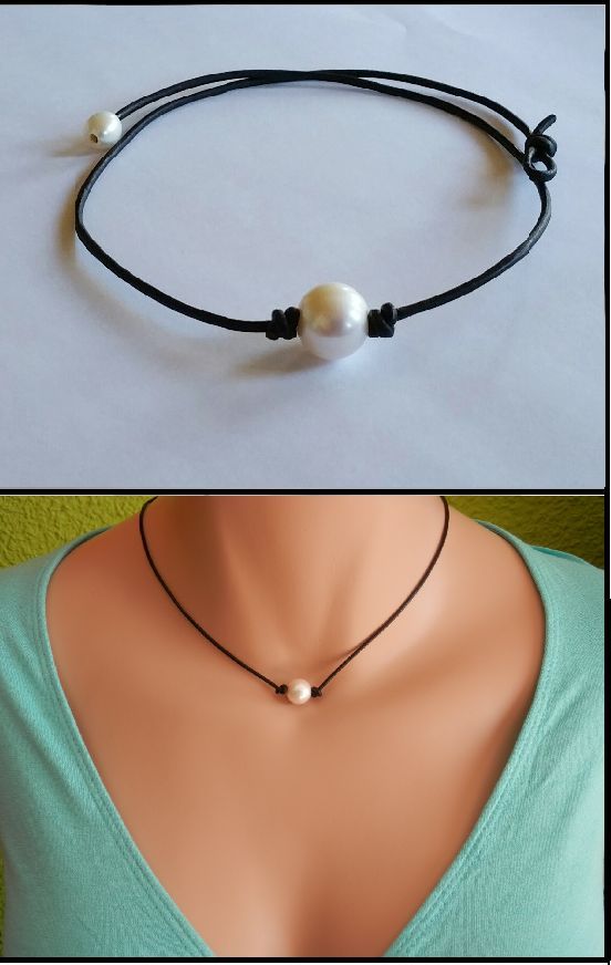 High Quality Freshwater Pearl and Leather Necklace/choker #pearljewelry