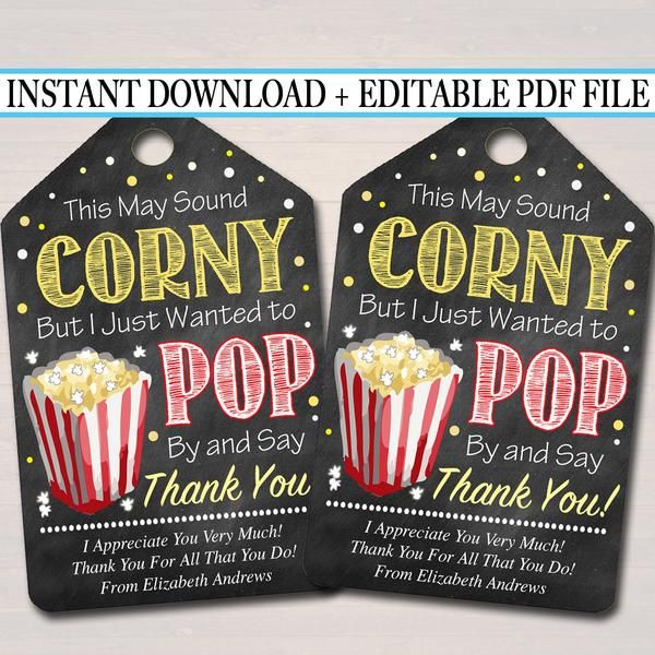 EDITABLE Popcorn Thank You Tags, Teacher Appreciation, Treat Tag INSTANT DOWNLOAD Printable Chalkboard Tags, Volunteer Staff Thank You Label #employeeappreciationideas