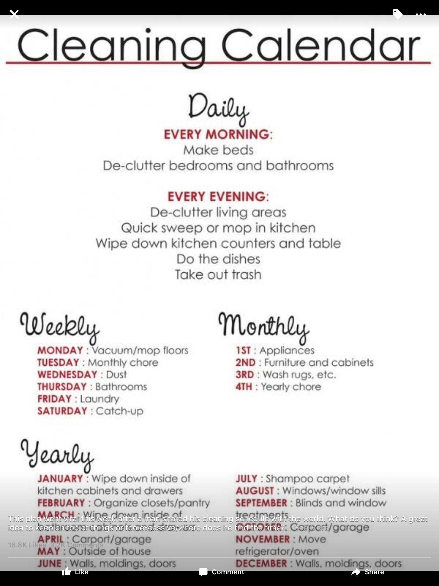 monthly chore calendar template