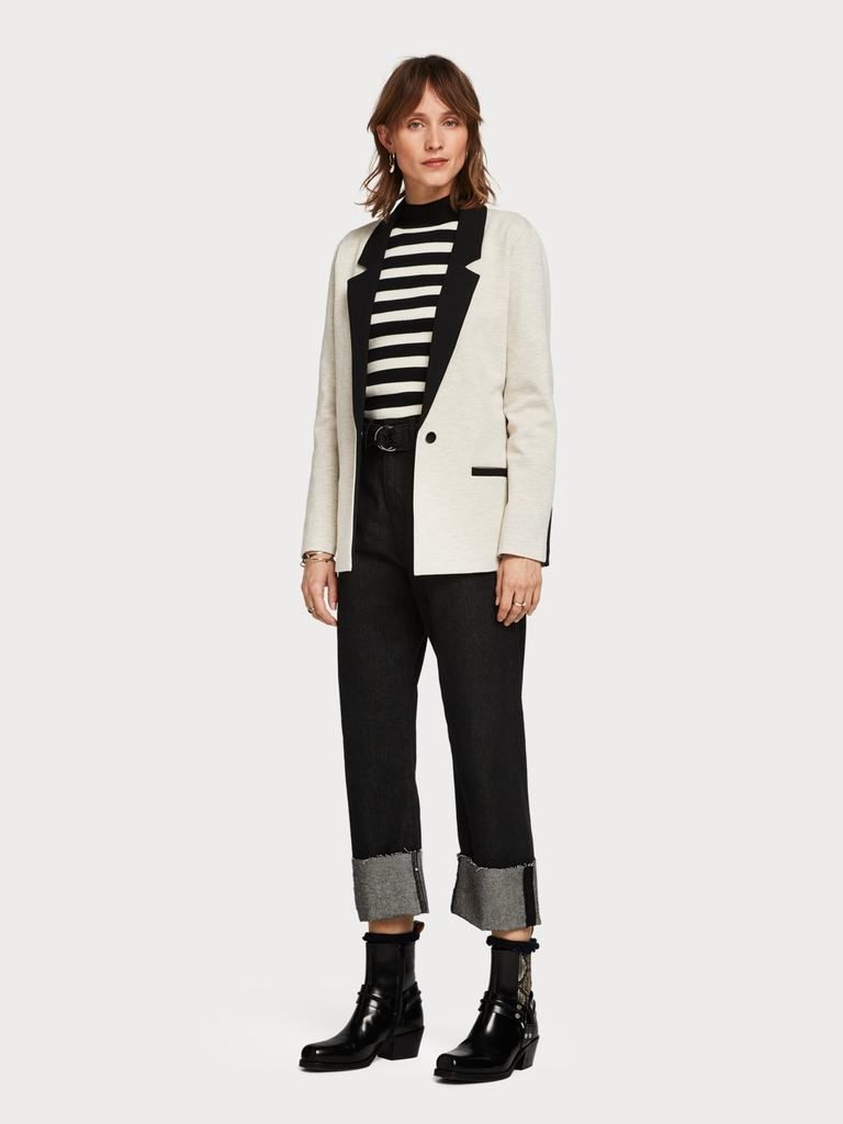 Grey marl single button boyfriend jacket