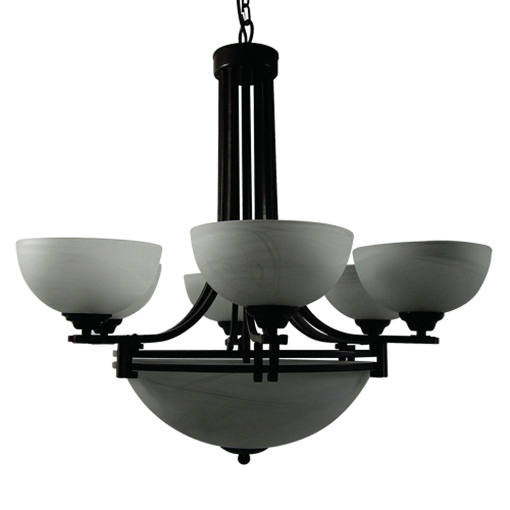 Stewart 5 Light Alabaster Chandelier with Marbleized Glass Shades Stewart 5 Light Alabaster Chandelier with Marbleized Glass Shades