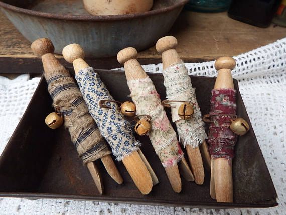 Lace Wrapped Clothespins Vintage Clothes Pegs Prim Shabby Chic Decorating Country Bowl