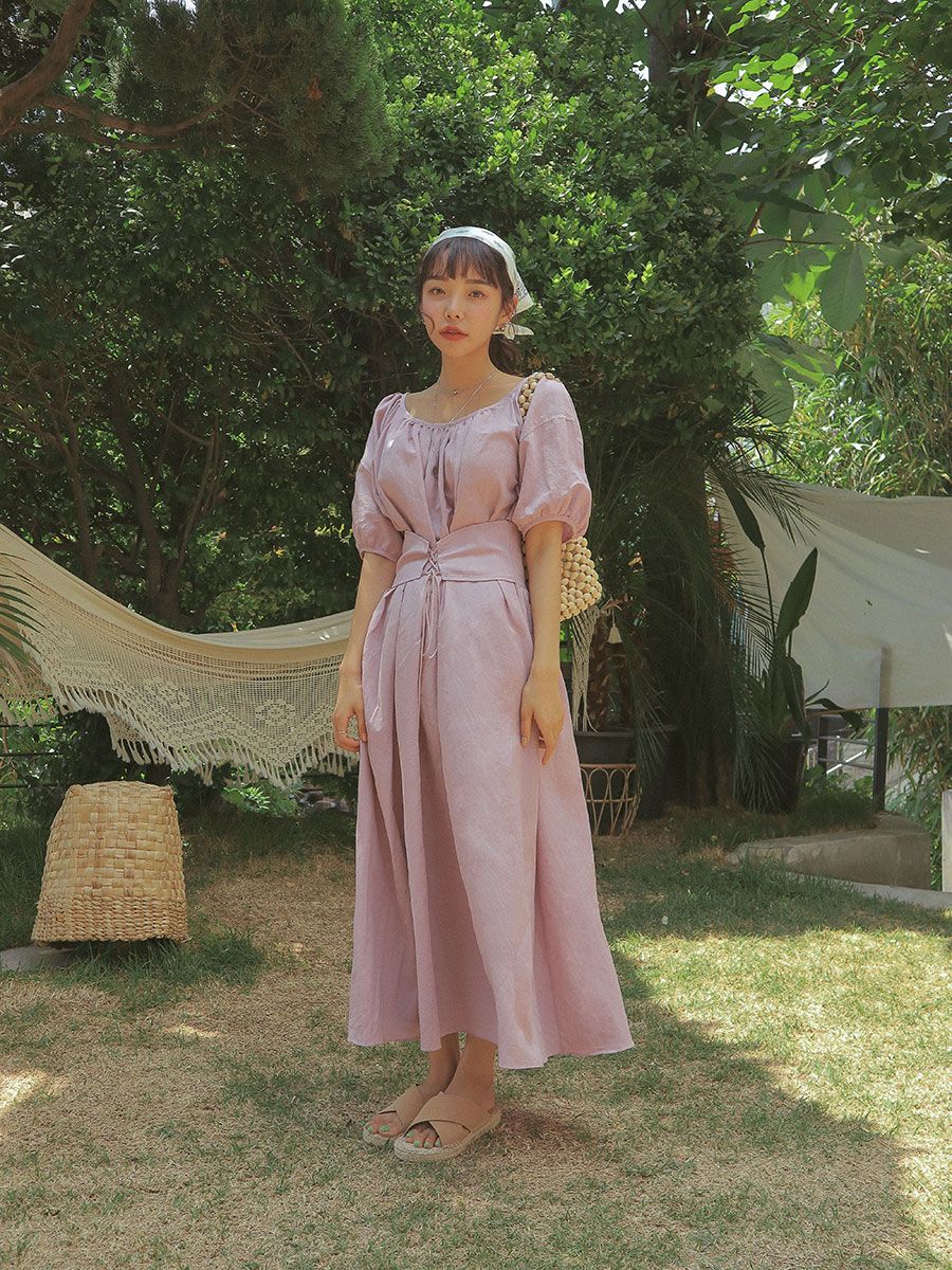 Corset Waist Puff Sleeve Dress Stylenanda