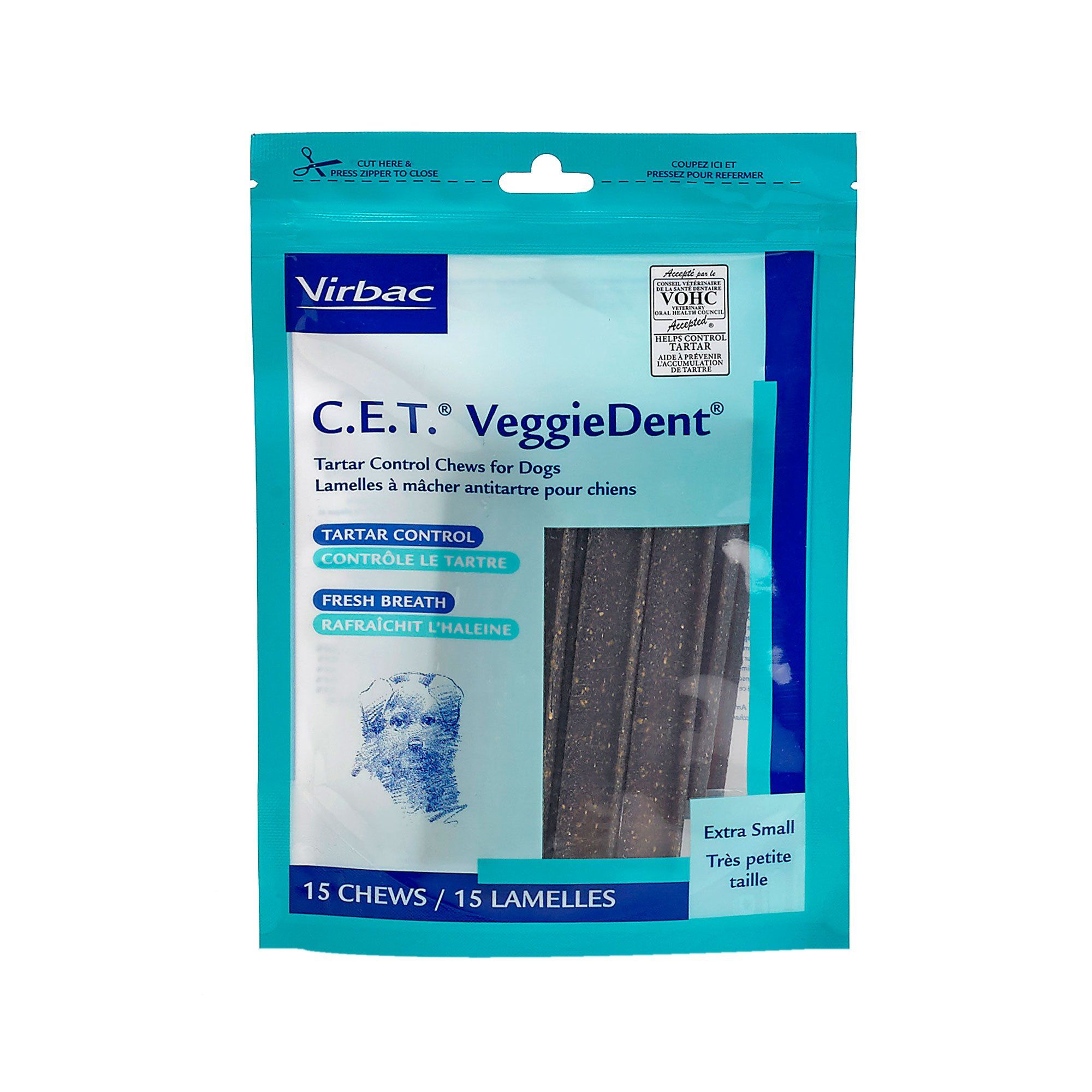 Virbac C E T Veggiedent X Small Tartar Control Dog Chews 15