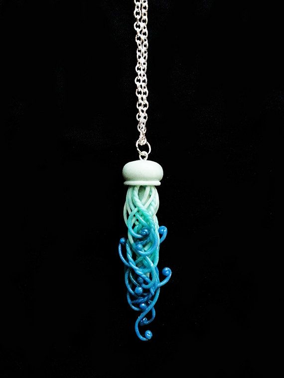 Handmade Ocean Ombre Polymer Clay Jellyfish Necklace - 