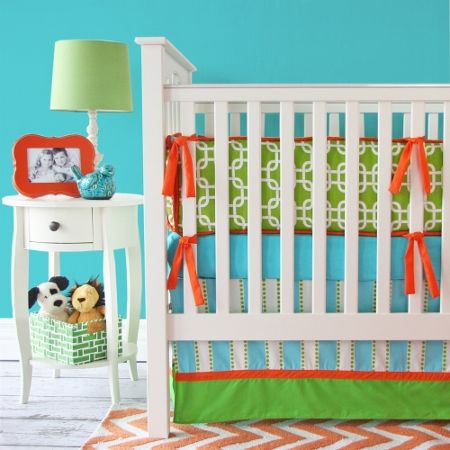 4 Piece Crib Bedding Baby Girl Bright Flower /& Polka Dot Red Turquoise Blue Pink