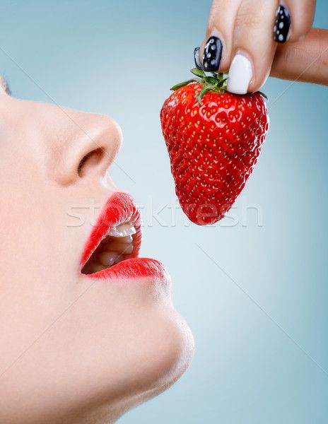 Seduction Women S Mouth Eats Strawberries Stock Photo C