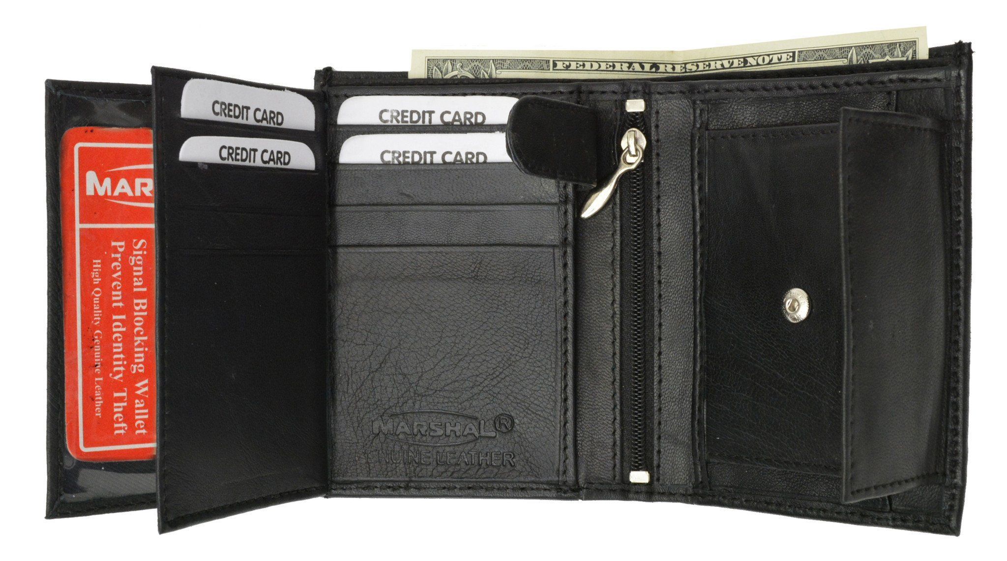 Men/'s Leather Wallet 6 Card Slots 2 id Windows 2 Bill Compartments Bifold brown