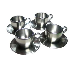 4 Stainless Steel Espresso Coffee Cups Saucers Set Ebay 4 Stainless Steel Espresso Coffee Cups Saucers Set Ebay