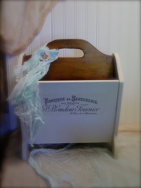 Vintage Wood Magazine Rack French Inspired Upcycled Old White Vintage Wood Magazine Rack French Inspired By Edencovetreasures 48 00