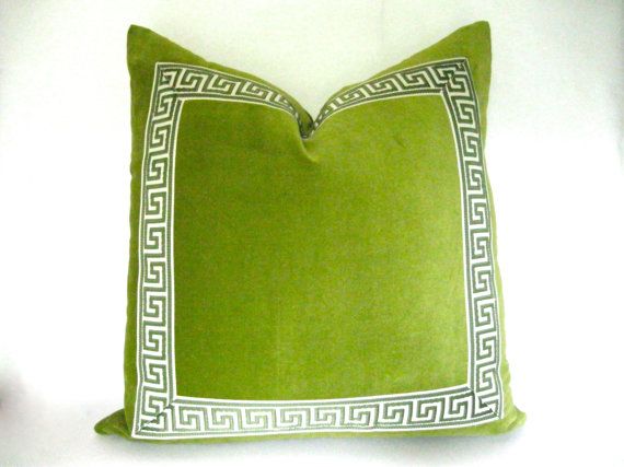 Green Pillow Cover With Black And Tan Greek Key Trim Lime Green Pillow Cover With Black And Tan Greek Key Trim Lime
