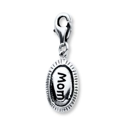 Solid 925 Sterling Silver Enameled Heart Mom with Lobster Clasp Pendant Charm 14mm x 15mm