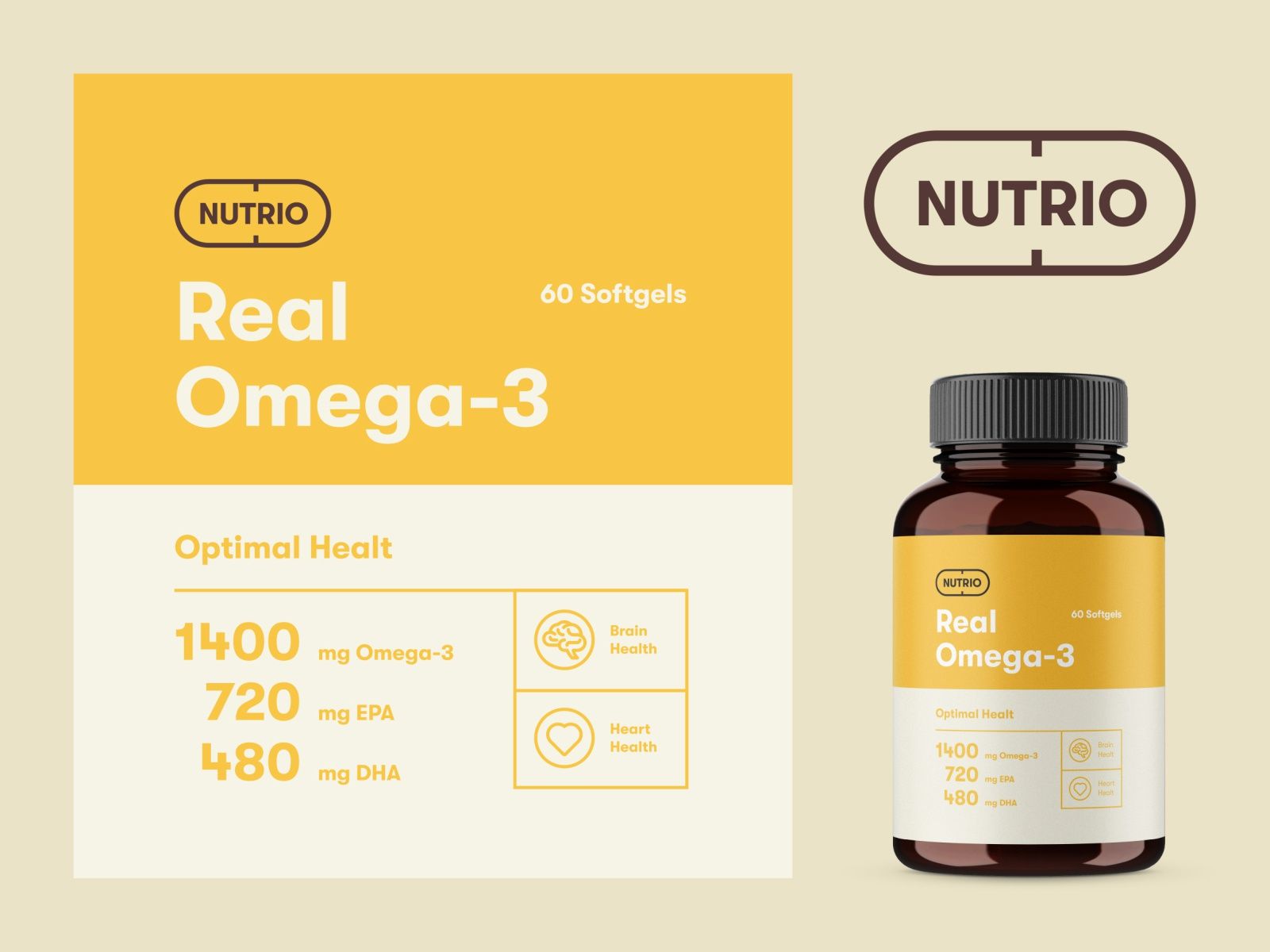 Packaging design for Nutrio Omega-3 by Marka Network for Marka Network Branding Agency on Dribbble Medical Packaging, Bottle Packaging, Packaging Labels, Food Packaging Design, Packaging Design Inspiration, Branding Design, Luxury Branding, Logo Design, Supplements Packaging
