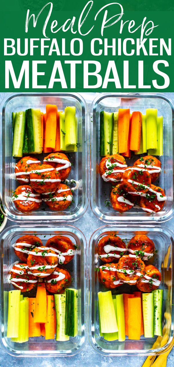 These Meal Prep Buffalo Chicken Meatballs are freezer-friendly and a tasty, healthy way to celebrate football season - they're also the perfect party food! - The Girl on Bloor #mealprep #buffalochicken #chickenmeatballs #crockpotmealprep