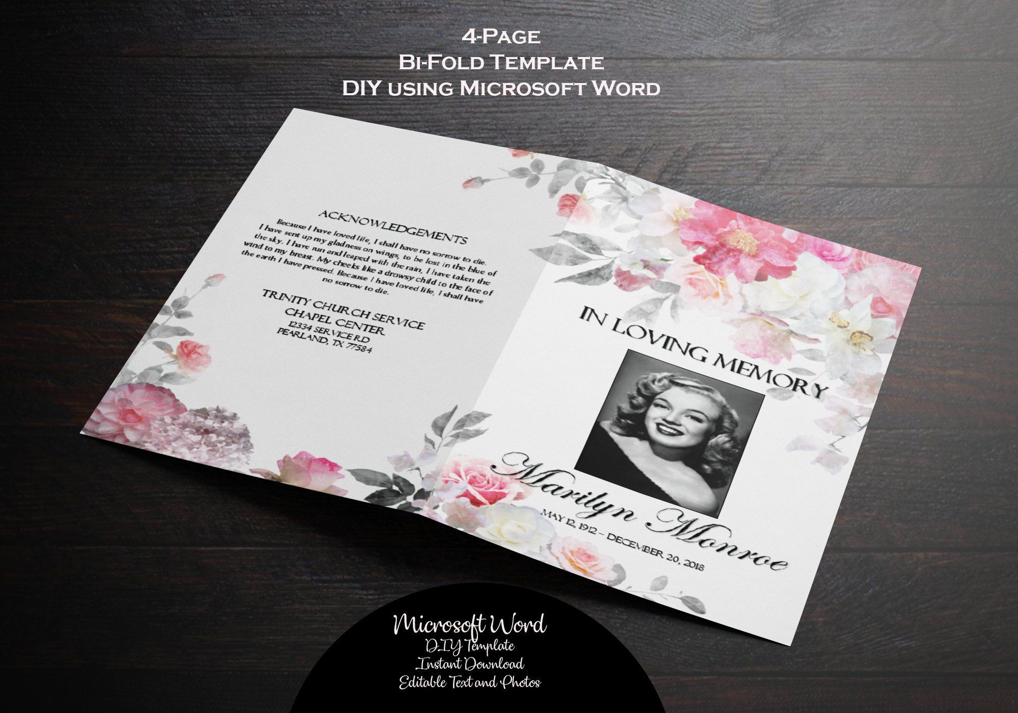 funeral program template printable funeral template pink