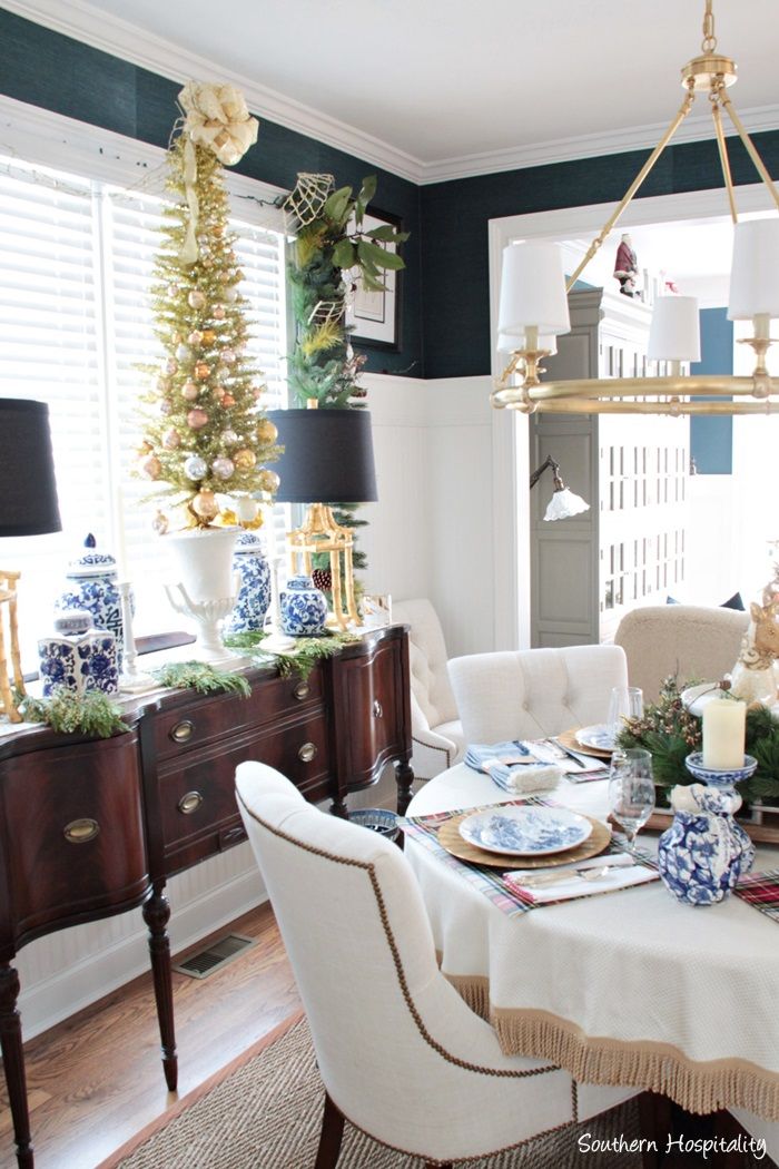 Sparkly Gold Dining Room Blue Decor
