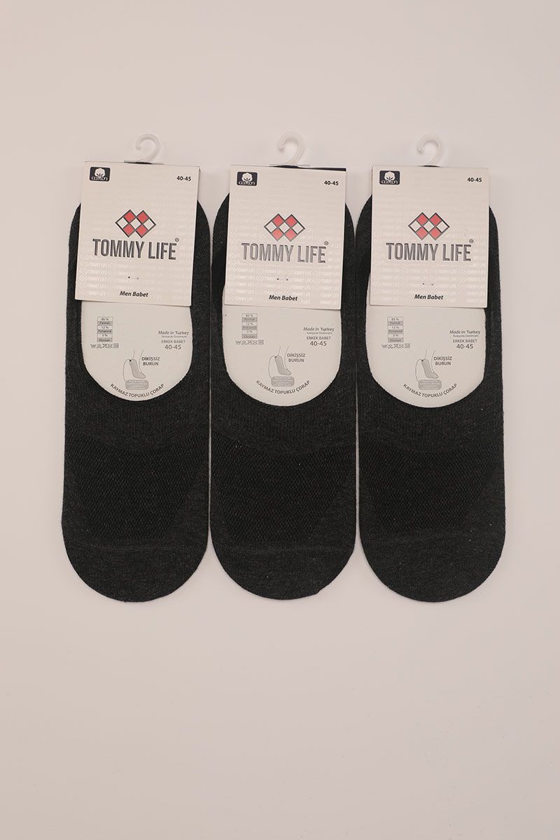 Tommy Life Slikonlu Dikissiz Penye 3 Lu Babet Erkek Corap Babetler Corap Spor