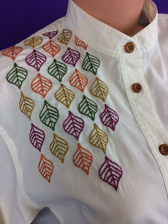 Sushobhan - Handmade | Made in India Products | Art and Craft Products Embroidery On Kurtis, Kurti Embroidery Design, Hand Embroidery Flowers, Hand Embroidery Design Patterns, Embroidery On Clothes, Simple Embroidery, Embroidered Clothes, Embroidery Fashion, Hand Embroidered