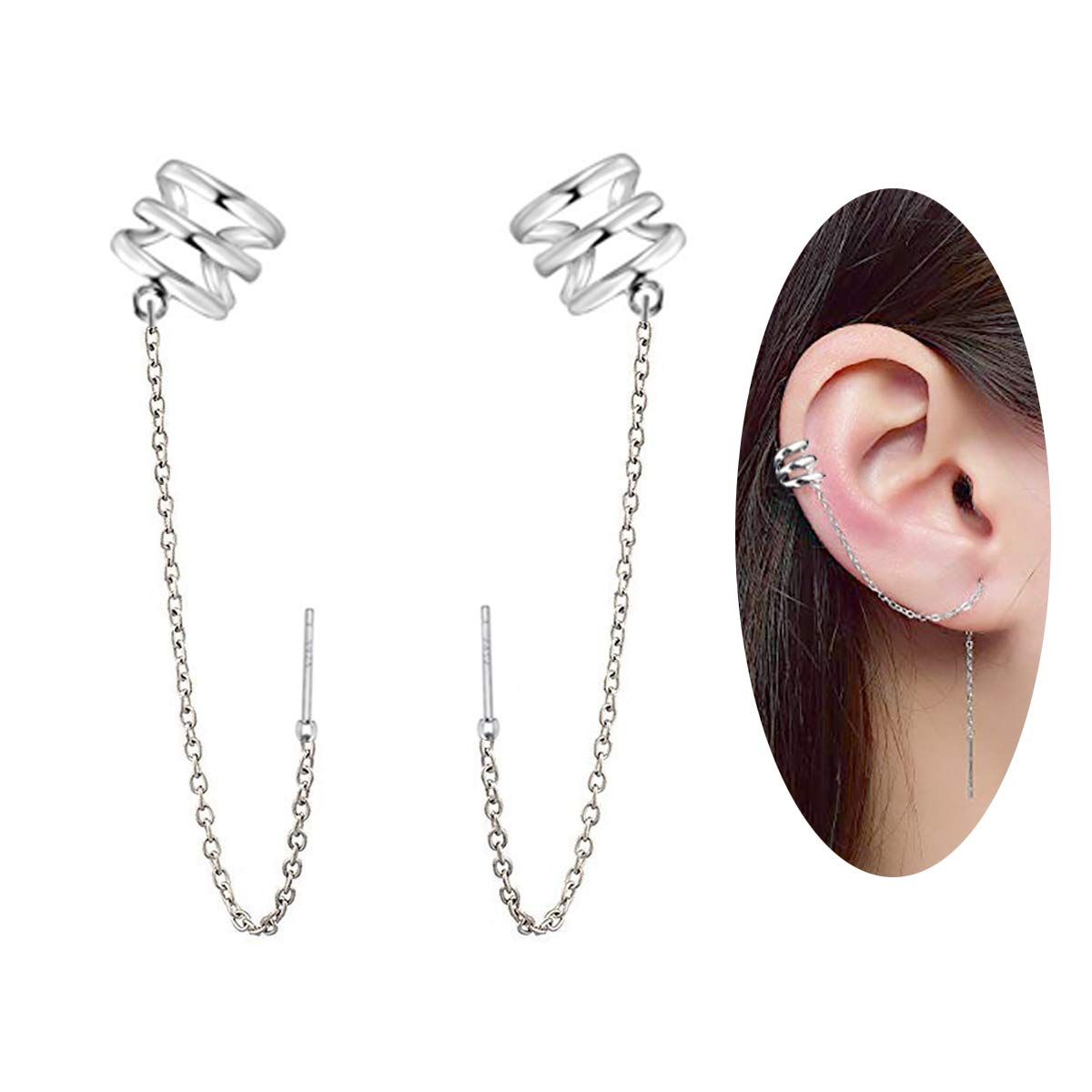 FarryDream New Arrival 925 Sterling Silver Tri-Circle Cuff Earrings for Women Crawler Earrings Post Earrings FarryDream New Arrival 925 Sterling Silver Tri-Circle Cuff Earrings for Women Crawler Earrings Post Earrings