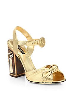 Dolce & Gabbana - Metallic Nappa Leather Knot Sandals | Dolce and gabbana, Wooden heels sandals