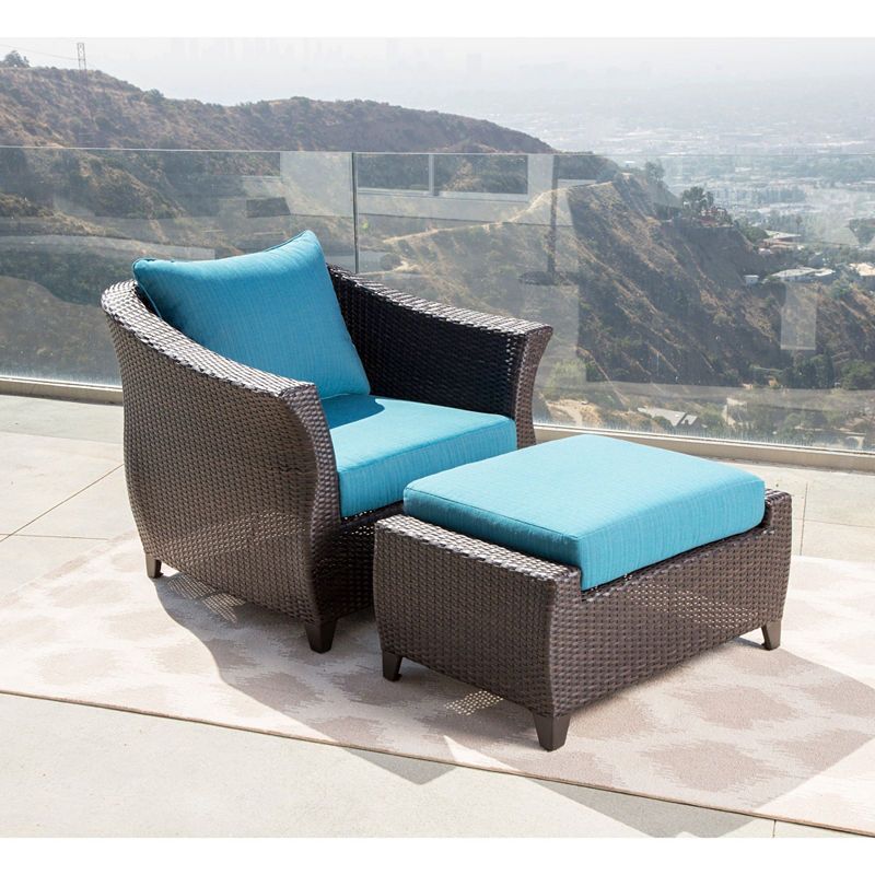 Brooklyn Sunbrella Blue Outdoor Wicker Chair And Ottoman Patio Set Brooklyn Sunbrella Blue Outdoor Wicker Chair And Ottoman Patio Set