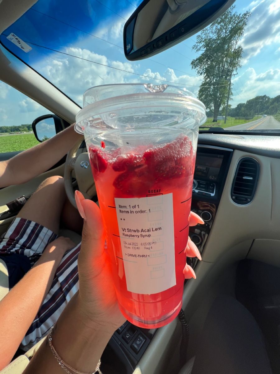 Venti Strawberry Acai Refresher With Lemonade And Raspberry Syrup A Venti Strawberry Acai Refresher With Lemonade And Raspberry Syrup A