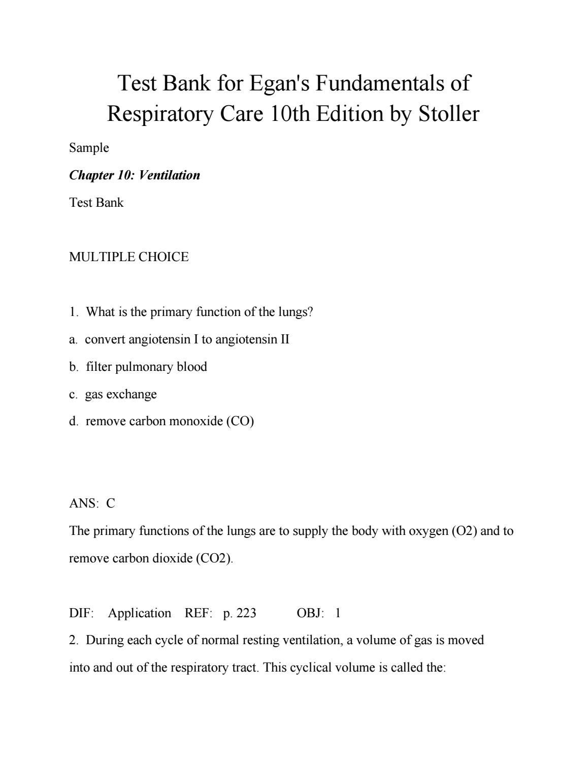 Pin On Test Bank For Egan S Fundamentals Of Respiratory Care 10th Edition By Stoller