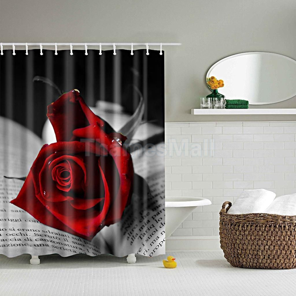 1pcs Vintage Shower Curtain Bathroom Waterproof Liner W 12 Hooks 1pcs Vintage Shower Curtain Bathroom Waterproof Liner W 12 Hooks Red Rose
