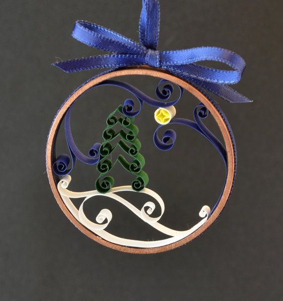 Quilled Christbaumkugel, handgemachte Natur Szene Ornament, Kiefer Ornament